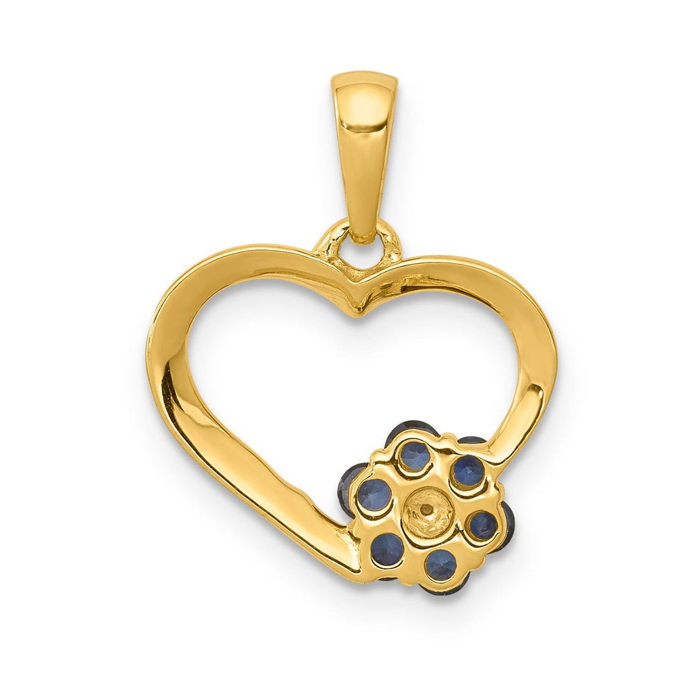 14k Yellow Gold Polished Finish Closed Back 0.003-CT Diamond & 0.21-CT Sapphire Stones Heart and Flower Design Charm Pendant