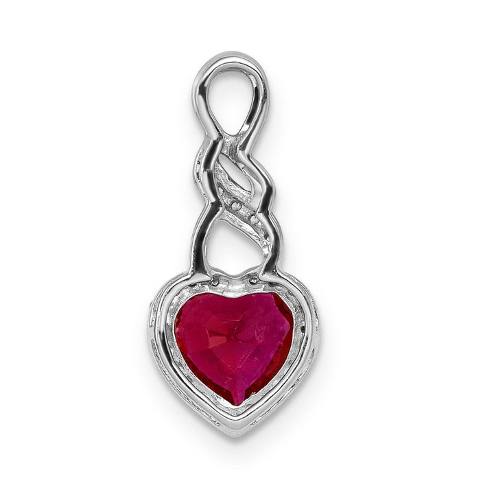 14k White Gold Polished Finish Open Back 0.076-CT Diamond & 0.98-CT Ruby Heart Fancy Design Chain Slide Pendant