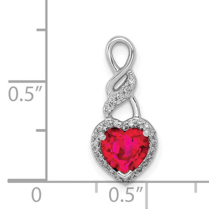 14k White Gold Polished Finish Open Back 0.076-CT Diamond & 0.98-CT Ruby Heart Fancy Design Chain Slide Pendant