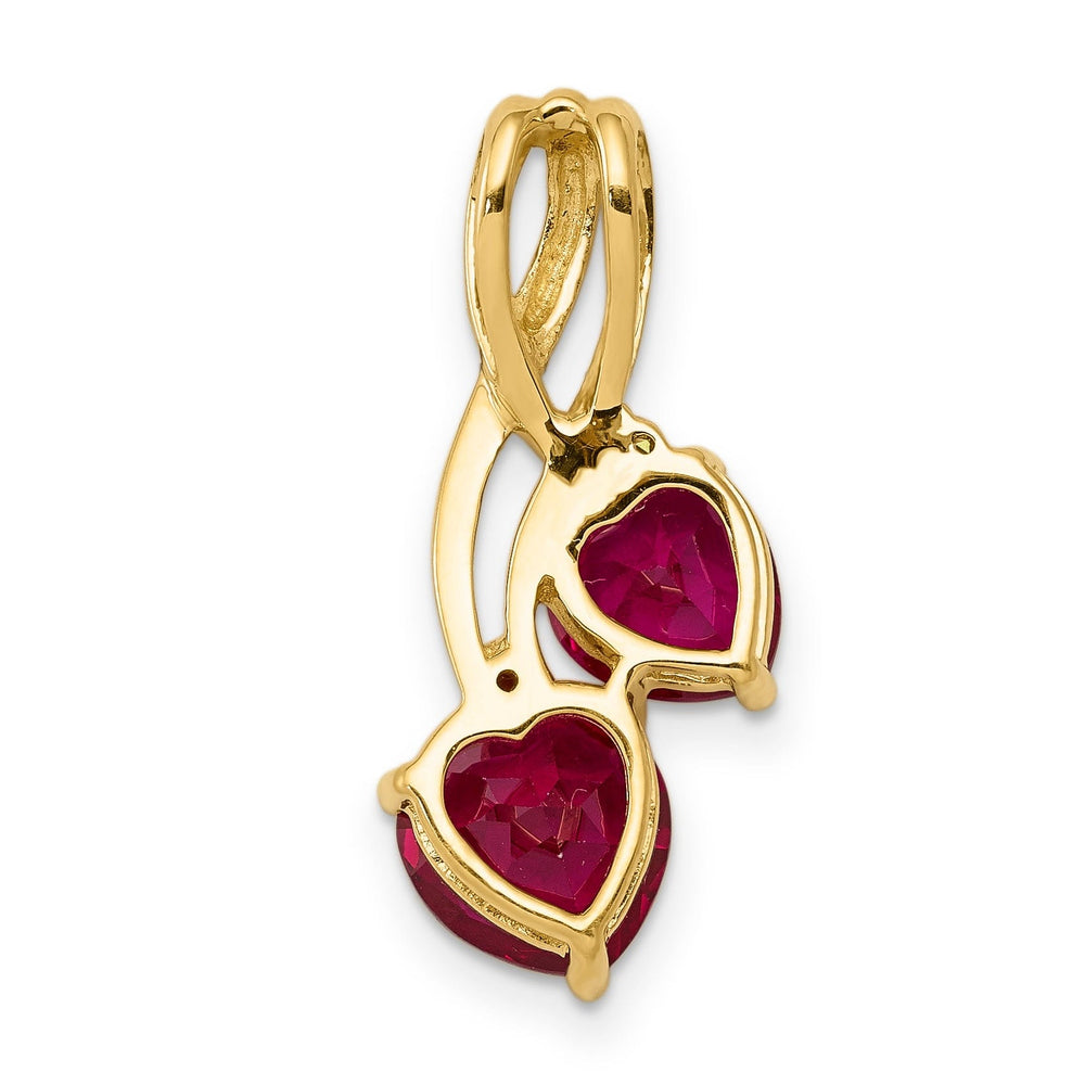 14k Yellow Gold Polished Finish Open Back Lab Created 2-CT Ruby & 0.02-CT Diamond Double Stone Design Heart Charm Pendant will fit Omega 3 mm chain