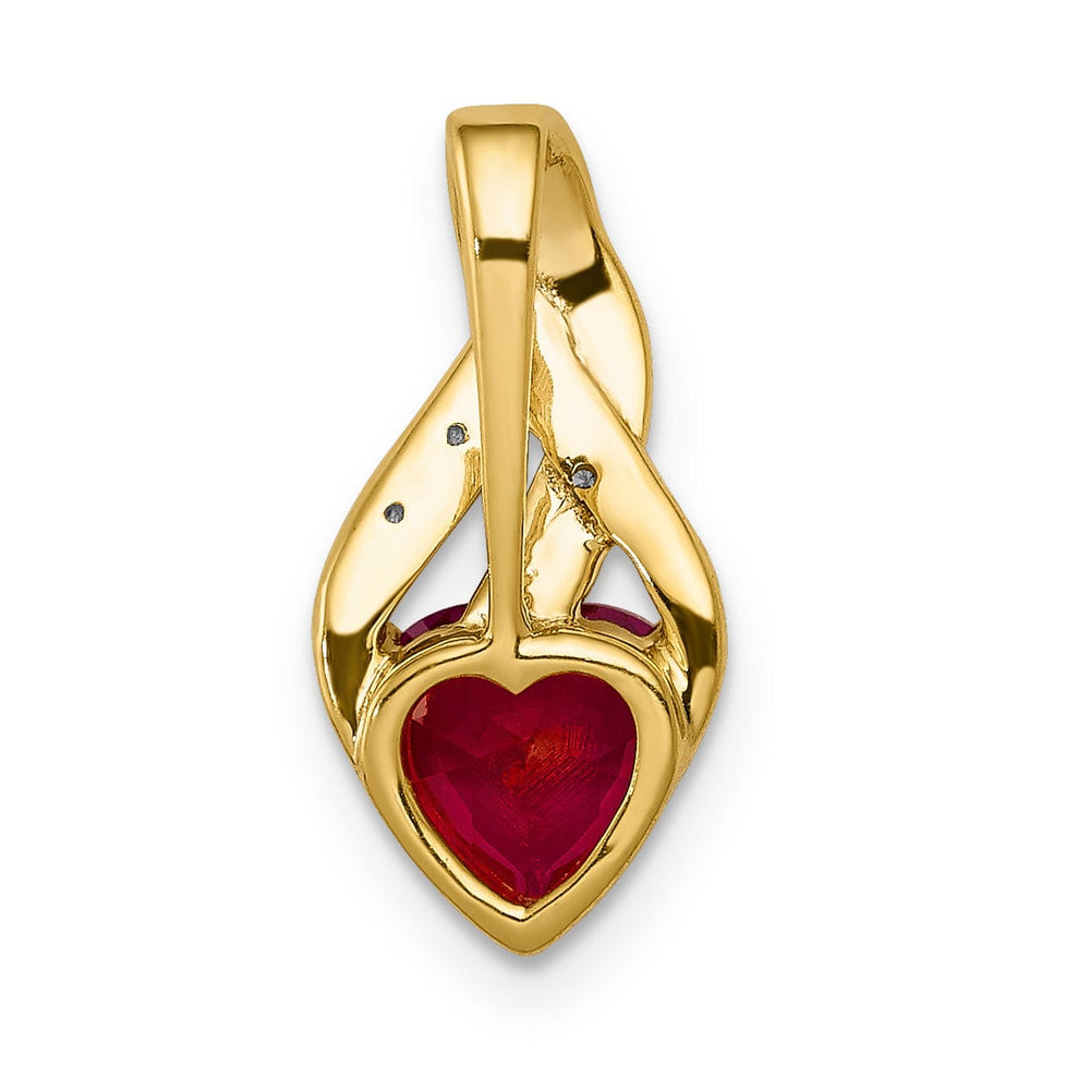 14k Yellow Gold Polished Finish 0.01-CT Diamond & Created 1.15-CT Ruby Heart Fancy Design Charm will fit 2mm Omega Pendant