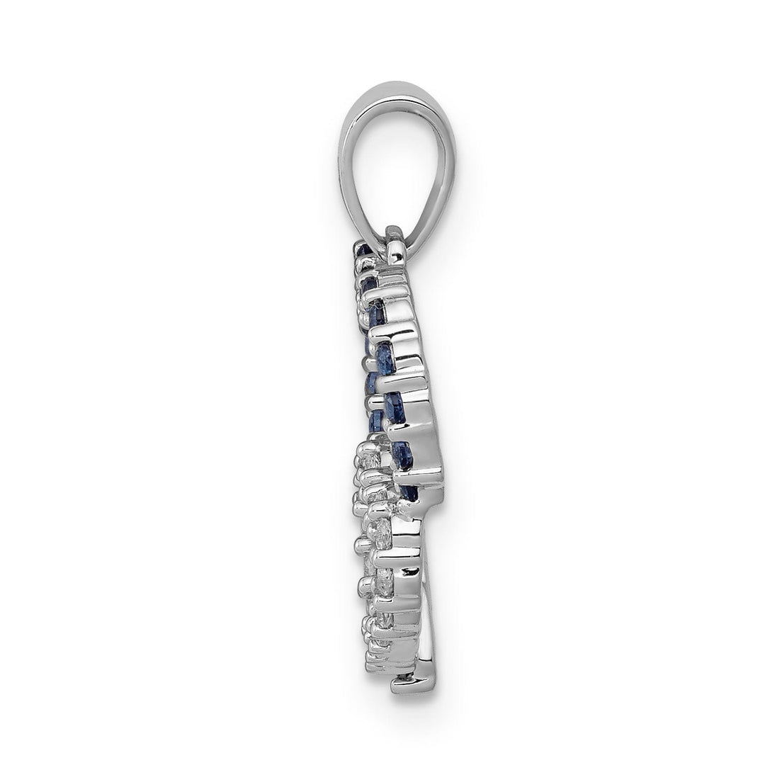 14k White Gold Polished Finish Open Back 0.112-CT Diamond & 0.3-CT Sapphire Stones Double Heart in Heart Design Charm Pendant