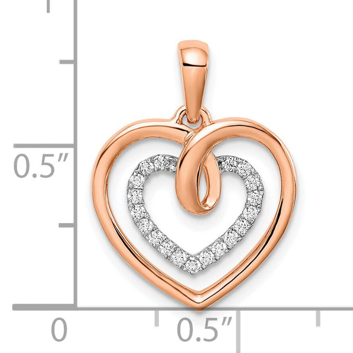 14k White, Rose Gold Polished Finish 0.095-CT Diamond Women's Heart in Heart Fancy Design Charm Pendant