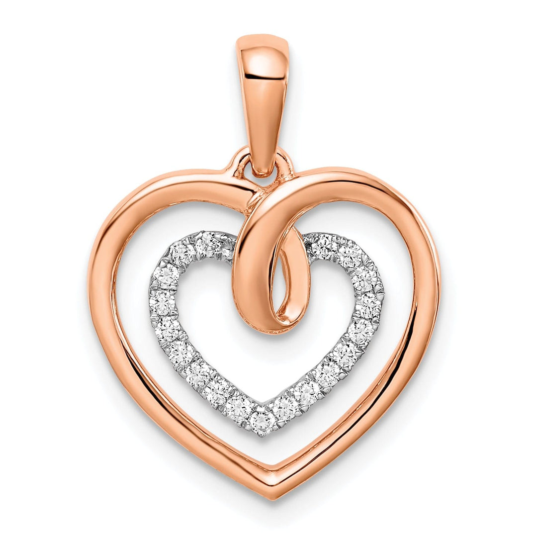 14k White, Rose Gold Polished Finish 0.095-CT Diamond Women's Heart in Heart Fancy Design Charm Pendant