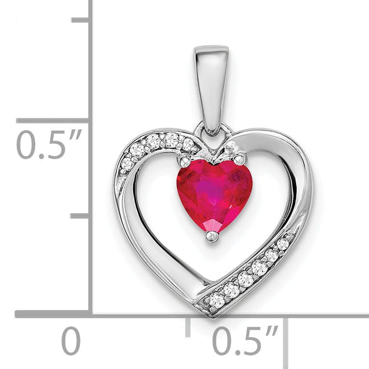 14k White Gold Polished Finish Closed Back Women's 5-MM 0.5-CT Ruby Stone and 0.049-CT Diamond Heart Design Charm Pendant