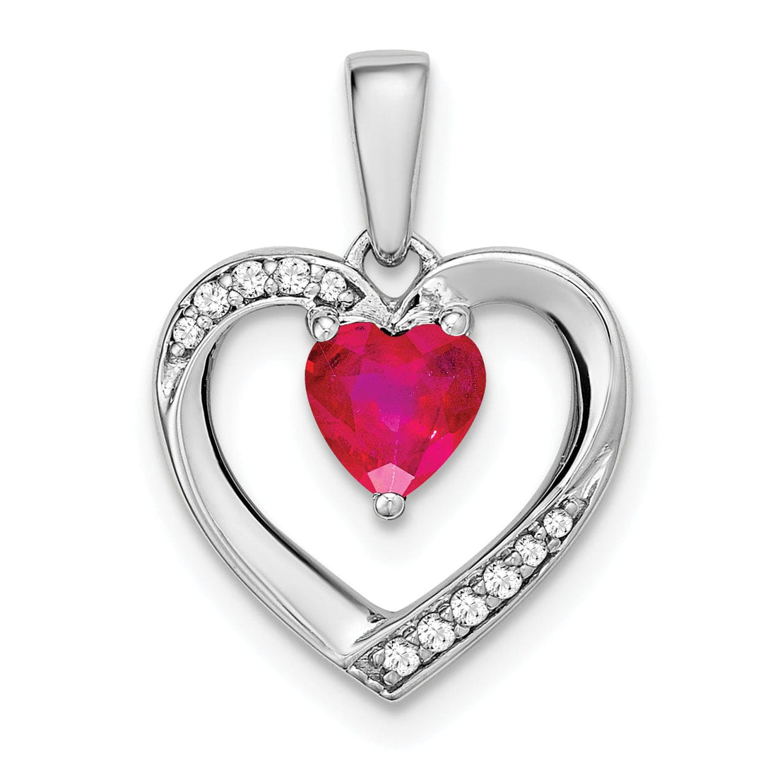 14k White Gold Polished Finish Closed Back Women's 5-MM 0.5-CT Ruby Stone and 0.049-CT Diamond Heart Design Charm Pendant