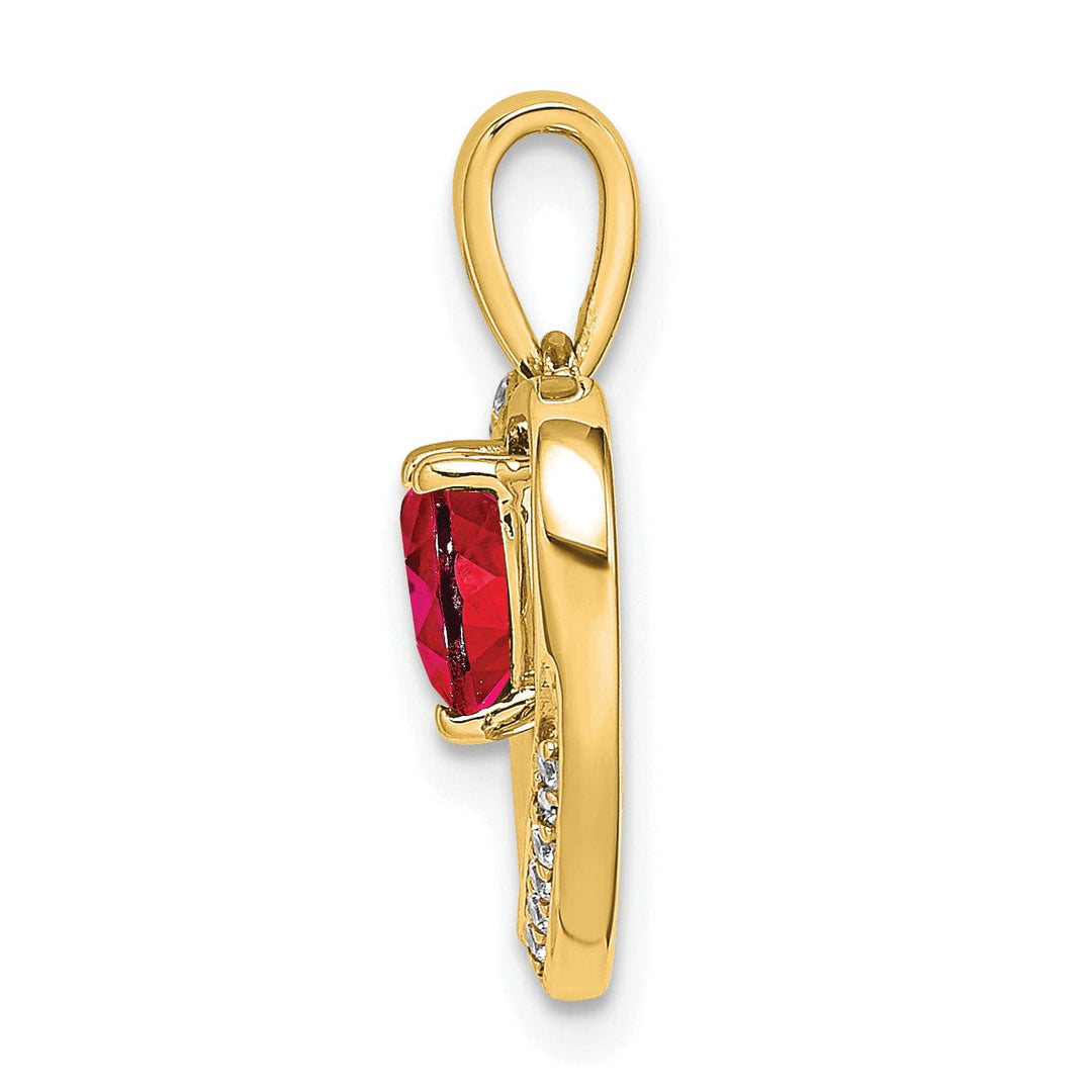 14k Yellow Gold Polished Finish Closed Back Women's 5-MM 0.5-CT Ruby Stone and 0.049-CT Diamond Heart Design Charm Pendant