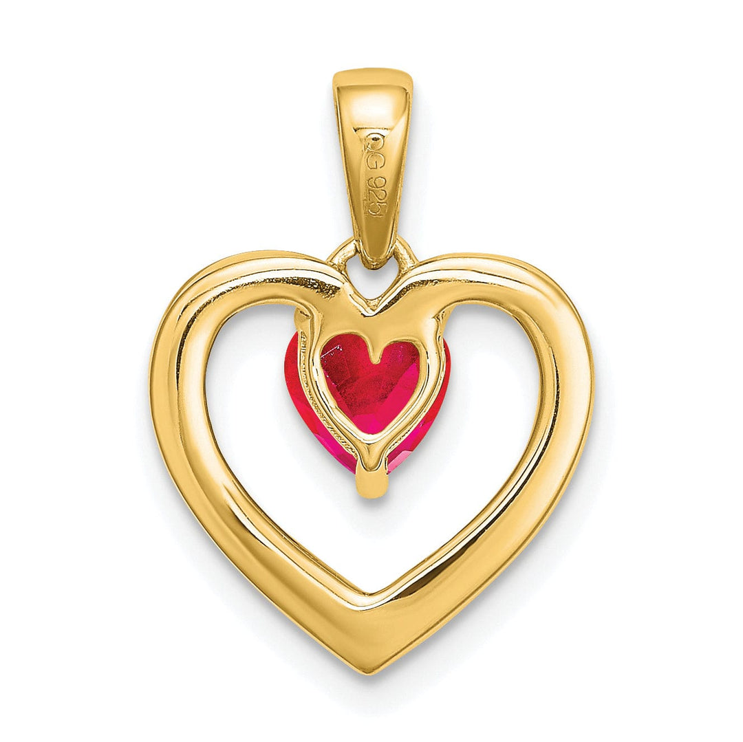 14k Yellow Gold Polished Finish Closed Back Women's 5-MM 0.5-CT Ruby Stone and 0.049-CT Diamond Heart Design Charm Pendant