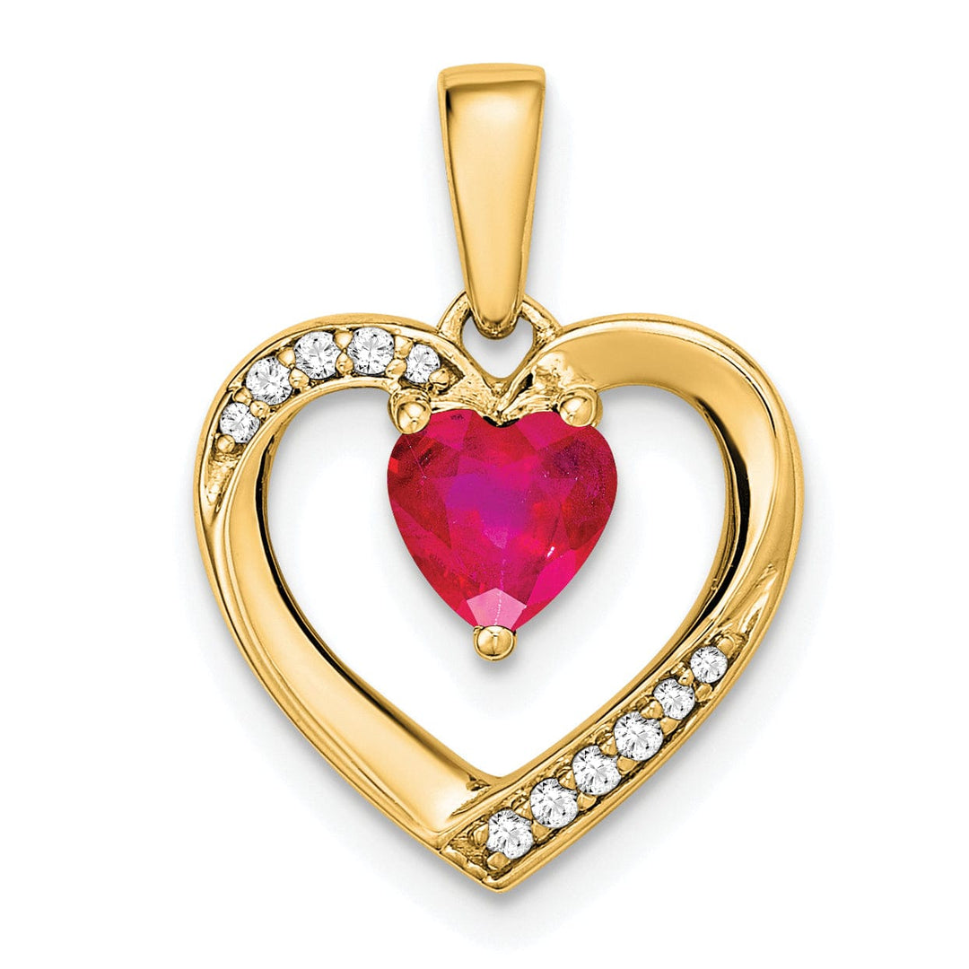 14k Yellow Gold Polished Finish Closed Back Women's 5-MM 0.5-CT Ruby Stone and 0.049-CT Diamond Heart Design Charm Pendant