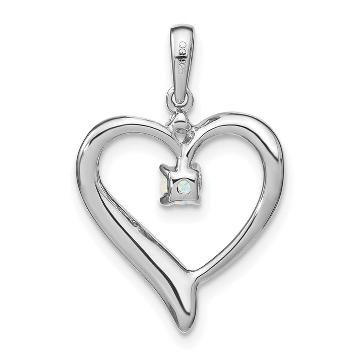 14k White Gold Polished Finish Created 0.065-CT Opal and 0.01-CT Diamond Women's Heart Design Charm Pendant