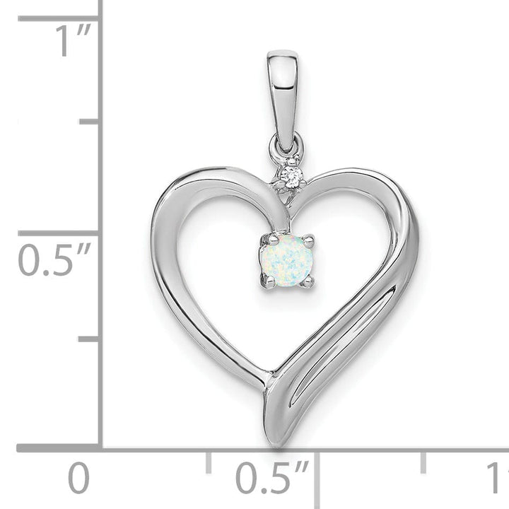 14k White Gold Polished Finish Created 0.065-CT Opal and 0.01-CT Diamond Women's Heart Design Charm Pendant