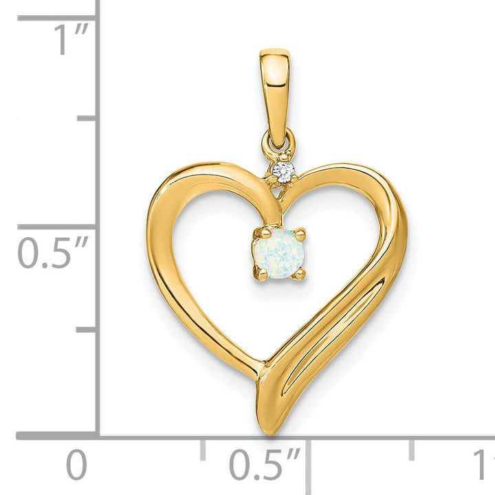 14k White Gold Polished Finish Closed Back Lab Created 0.065-CT Opal and 0.01-CT Diamond Women's Heart Design Charm Pendant