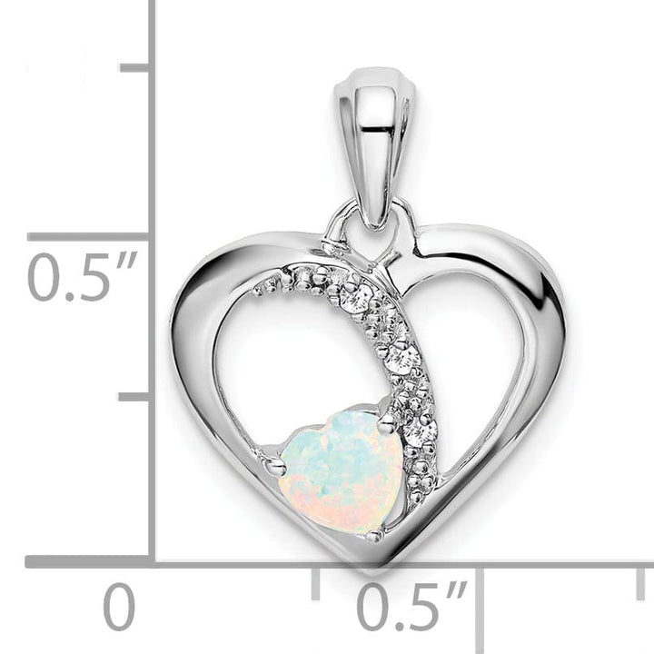 14k White Gold Polished Finish Open Back Lab Created 0.382-CT Opal and 0.03-CT Diamond Women's Heart Design Charm Pendant