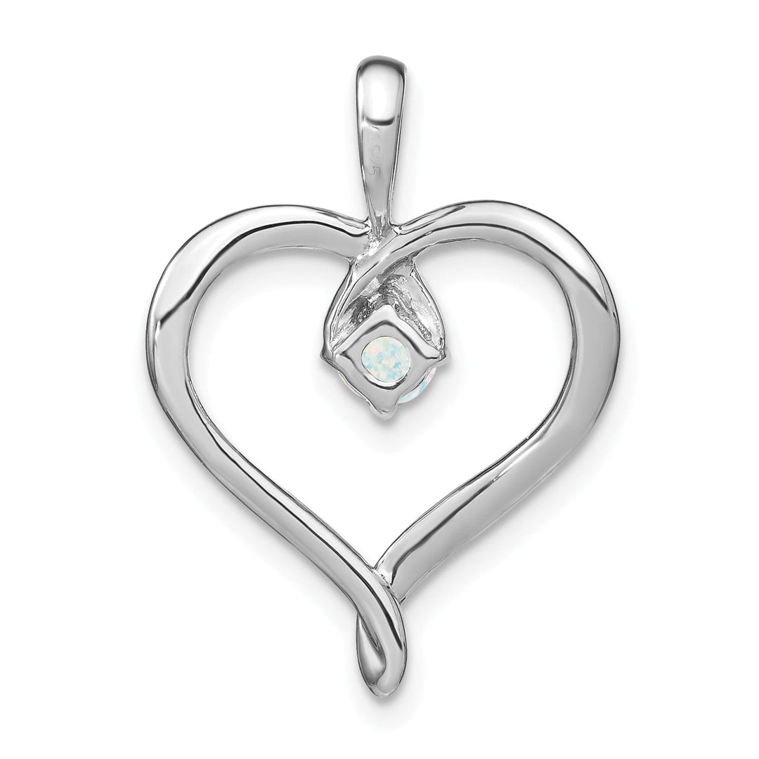 14k White Gold Polished Finish Closed Back Lab Created 0.24-CT Opal Swirl Heart Design Charm Pendant