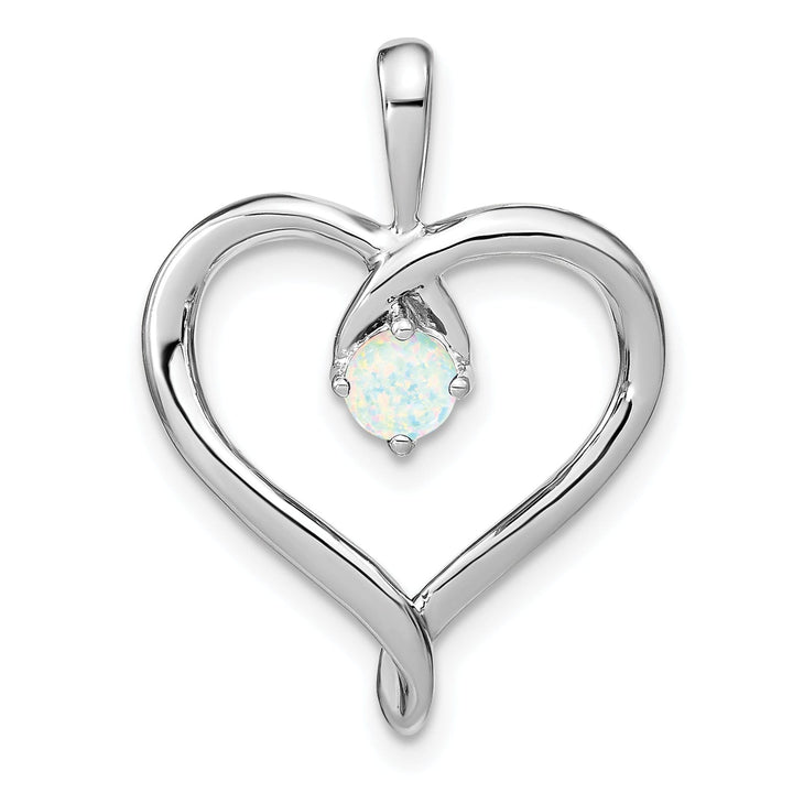 14k White Gold Polished Finish Closed Back Lab Created 0.24-CT Opal Swirl Heart Design Charm Pendant