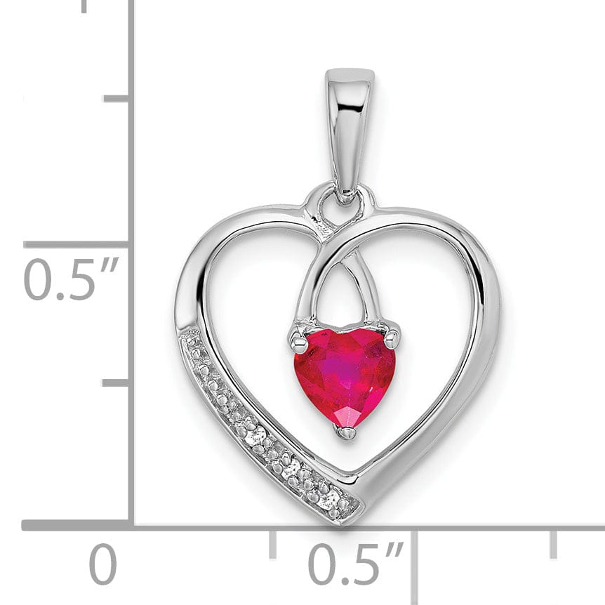14k White Gold Polished Finish Women's 0.5-CT Ruby & 0.02-CT Diamond Swirl Loop Design Heart Charm Pendant