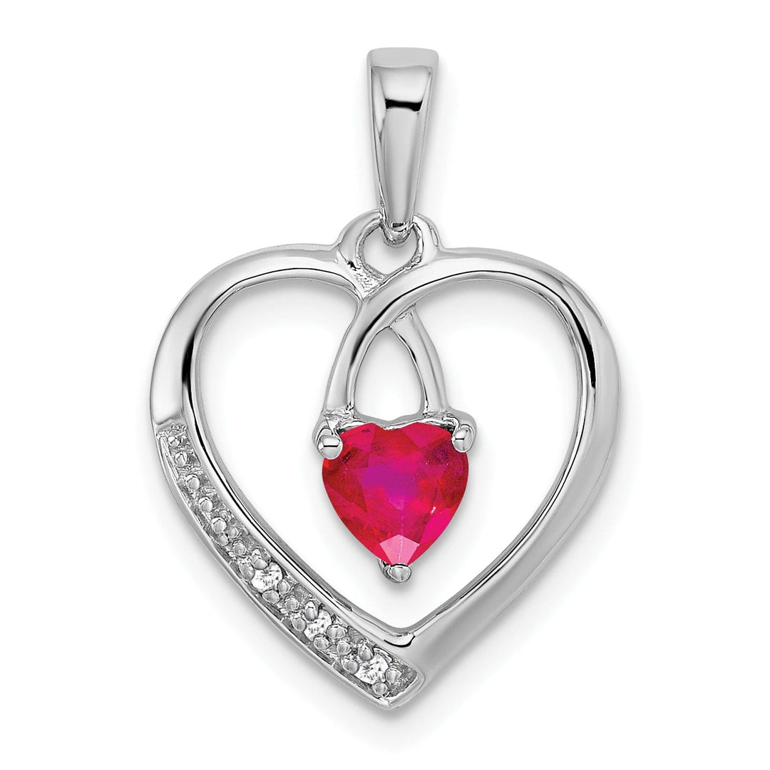 14k White Gold Polished Finish Women's 0.5-CT Ruby & 0.02-CT Diamond Swirl Loop Design Heart Charm Pendant