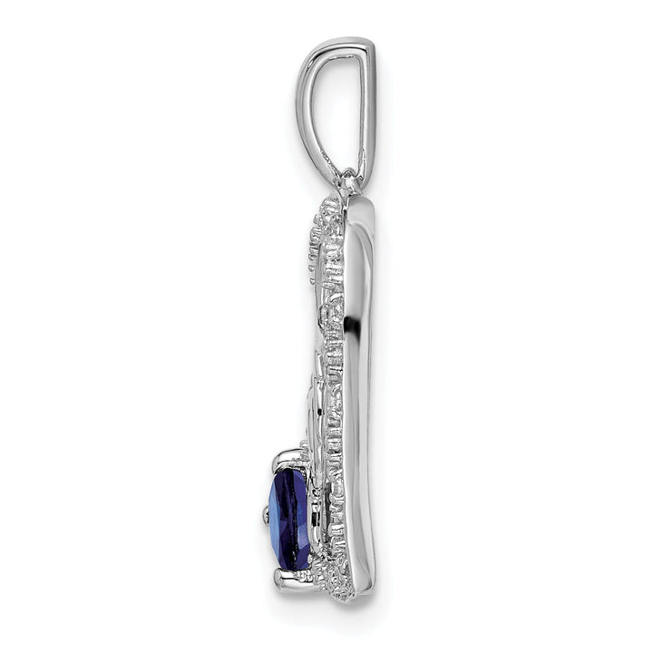 14k White Gold Polished Finish Open Back 0.575-CT Sapphire & 0.05-CT Diamond MOM Stone in Heart Design Charm Pendant