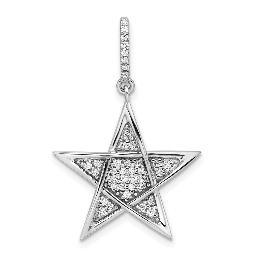 14k White Gold Polished Finish 0.236CT Diamond Star Design Charm Pendant