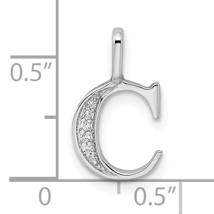 14K White Gold Diamond 0.026-CT Letter C Initial Charm Pendant