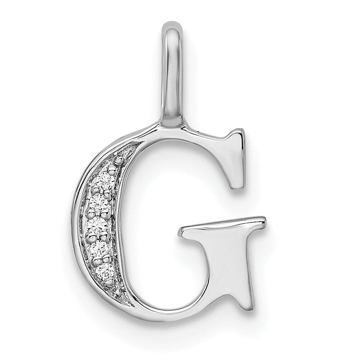 14K White Gold Diamond 0.025-CT Letter G Initial Charm Pendant