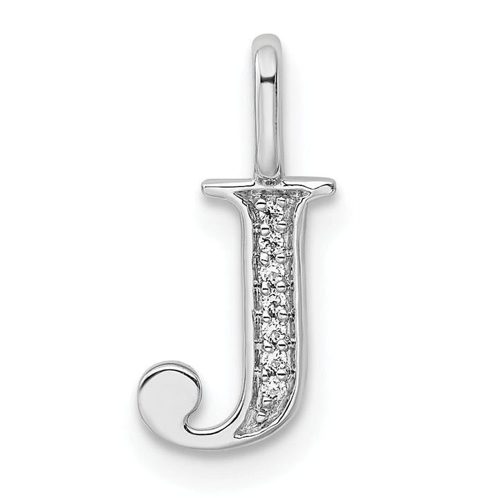 14K White Gold Diamond 0.025-CT Letter J Initial Charm Pendant