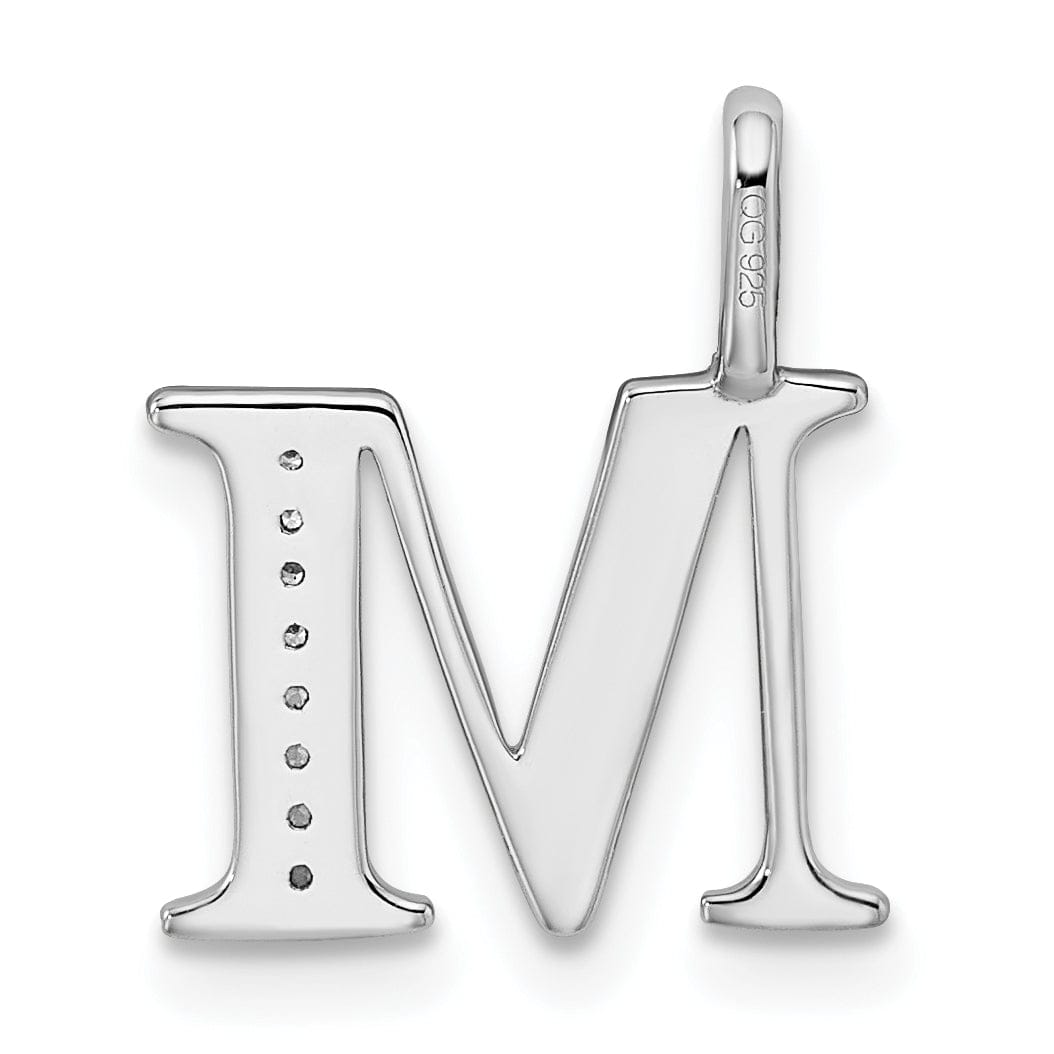 14K White Gold Diamond 0.028-CT Letter M Initial Charm Pendant