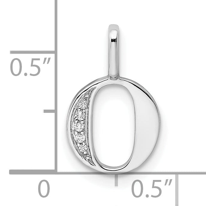 14K White Gold Diamond 0.021-CT Letter 0 Initial Charm Pendant