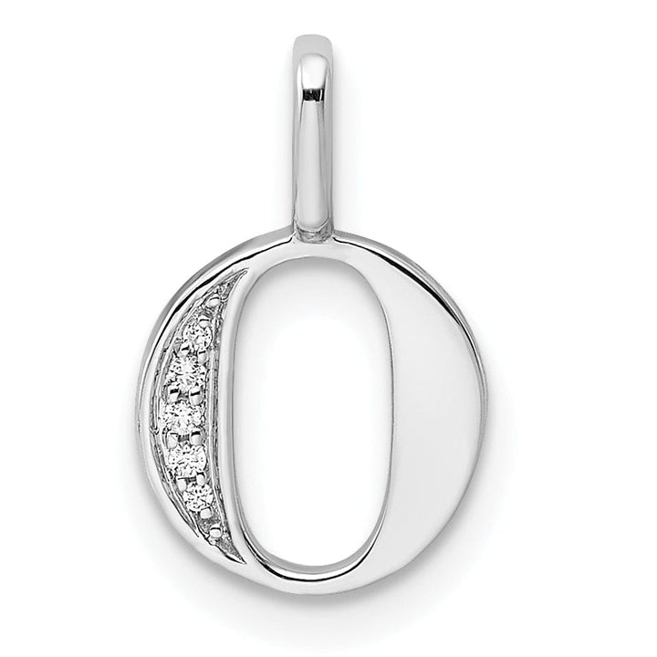 14K White Gold Diamond 0.021-CT Letter 0 Initial Charm Pendant