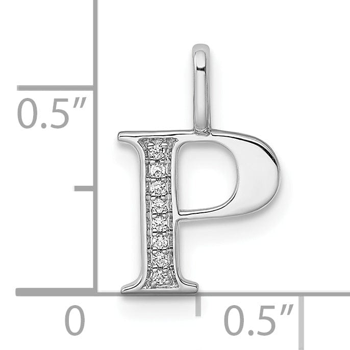 14K White Gold Diamond 0.028-CT Letter P Initial Charm Pendant