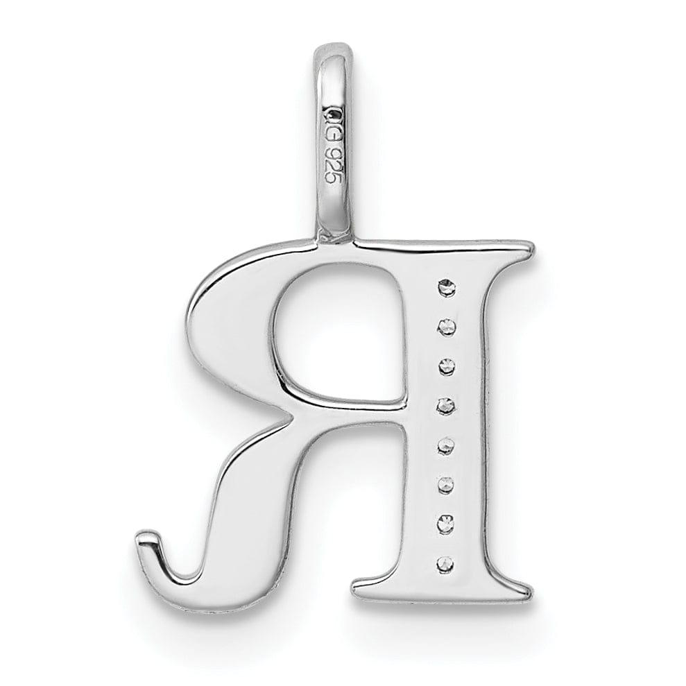 14K White Gold Diamond 0.028-CT Letter R Initial Charm Pendant