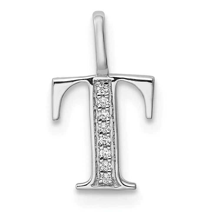 14K White Gold Diamond 0.028-CT Letter T Initial Charm Pendant