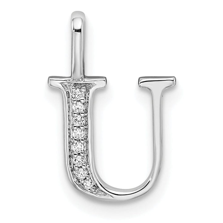 14K White Gold Diamond 0.028-CT Letter U Initial Charm Pendant