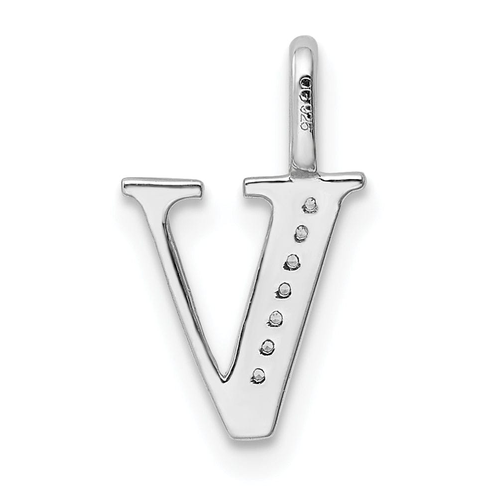 14K White Gold Diamond 0.028-CT Letter V Initial Charm Pendant