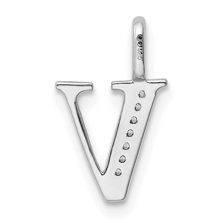 14K White Gold Diamond 0.028-CT Letter V Initial Charm Pendant