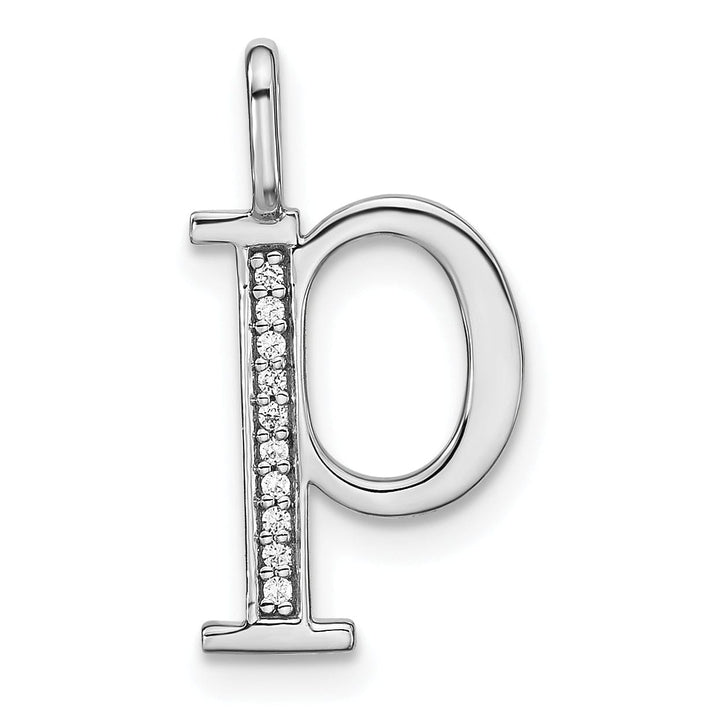 14K White Gold Diamond 0.035-CT Lower Case Style P Initial Charm Pendant
