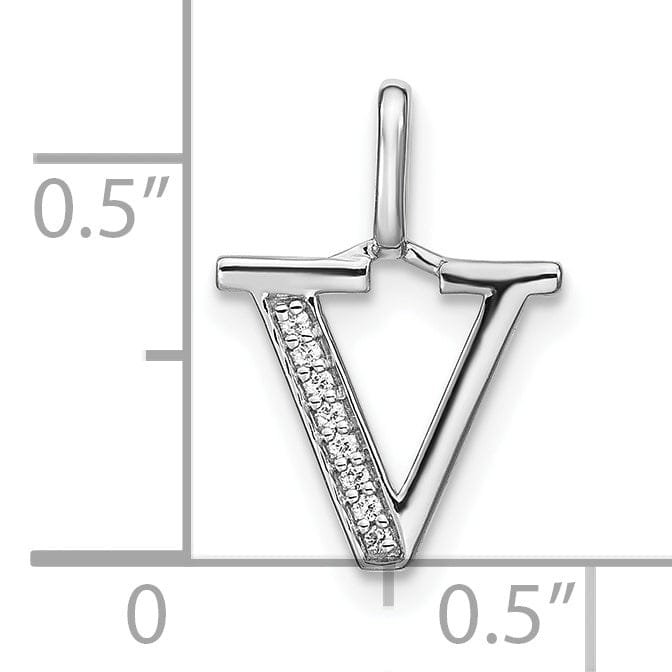 14K White Gold Diamond 0.032-CT Lower Case Style V Initial Charm Pendant