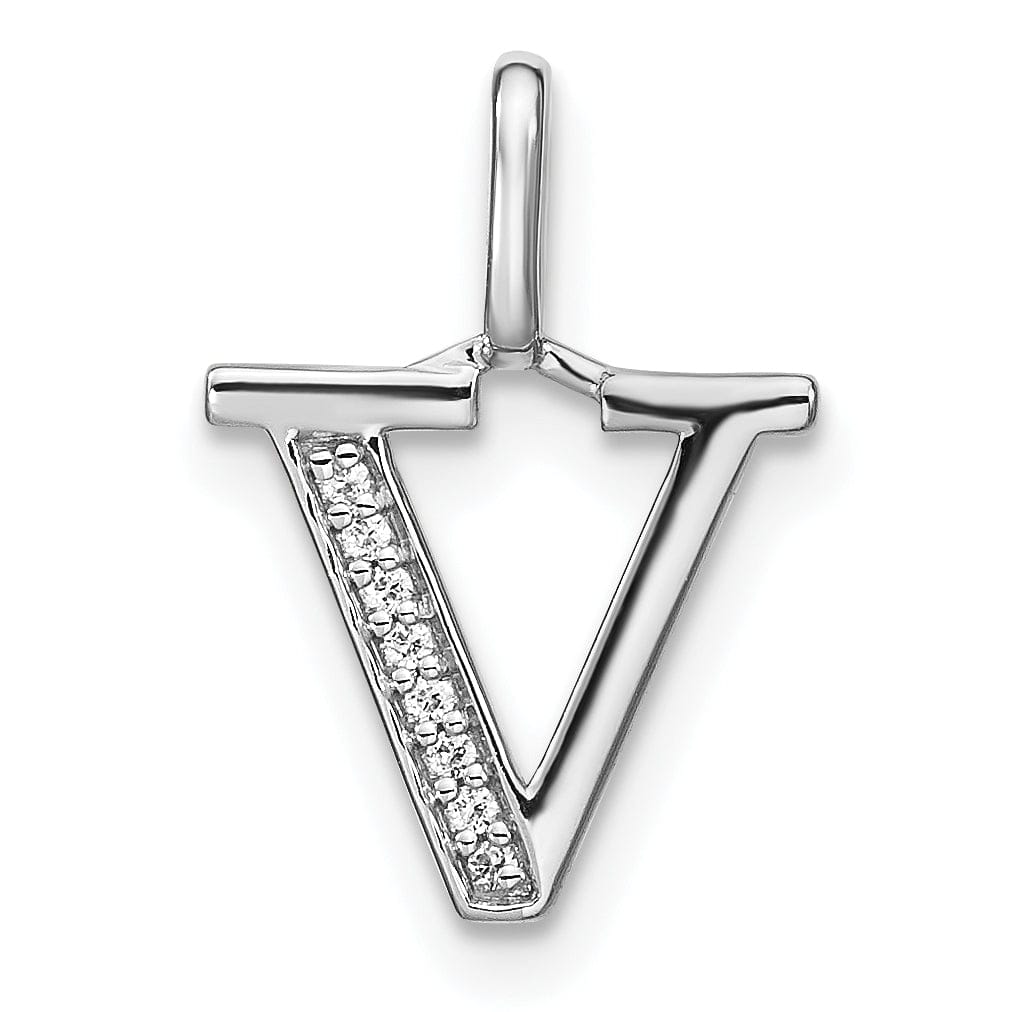 14K White Gold Diamond 0.032-CT Lower Case Style V Initial Charm Pendant