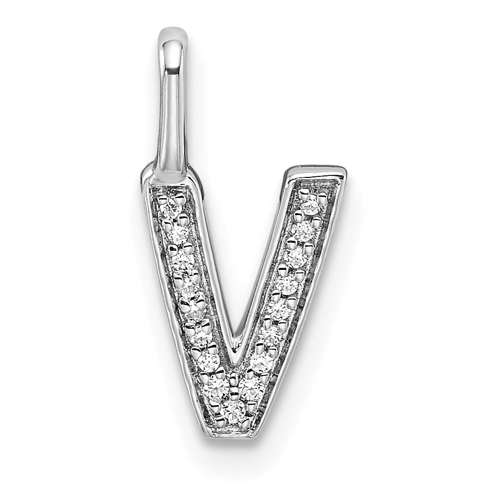 14K White Gold Diamond 0.053-CT Lower Case Style V Initial Charm