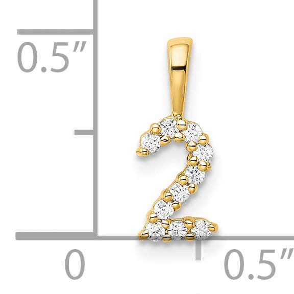 14k Yellow Gold Polished Finish with Diamonds Number 2 Pendant