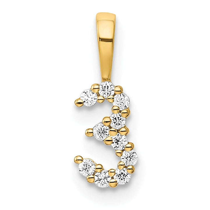 14k Yellow Gold Polished Finish with Diamonds Number 3 Pendant