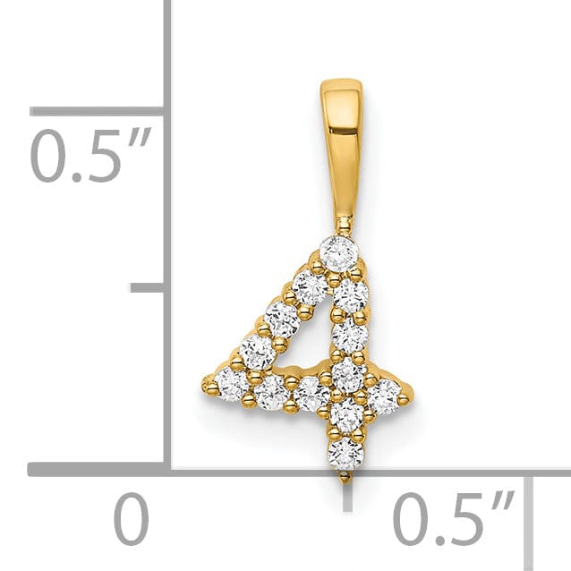 14k Yellow Gold Polished Finish with Diamonds Number 4 Pendant