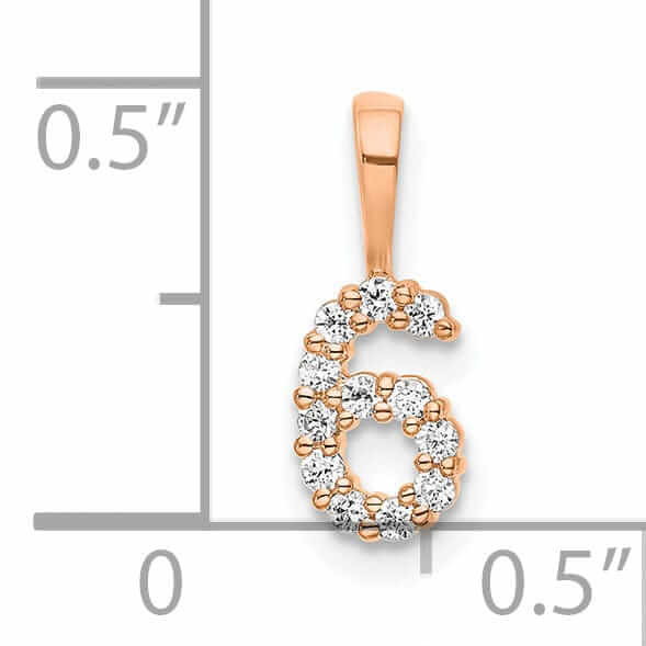 14k Rose Gold Polished Finish with Diamonds Number 6 Pendant