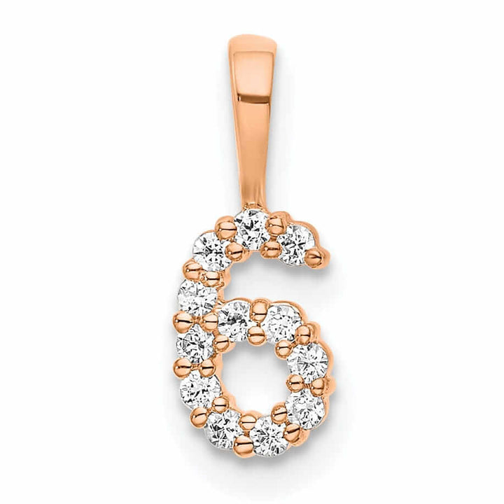 14k Rose Gold Polished Finish with Diamonds Number 6 Pendant