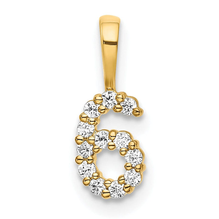 14k Yellow Gold Polished Finish with Diamonds Number 6 Pendant