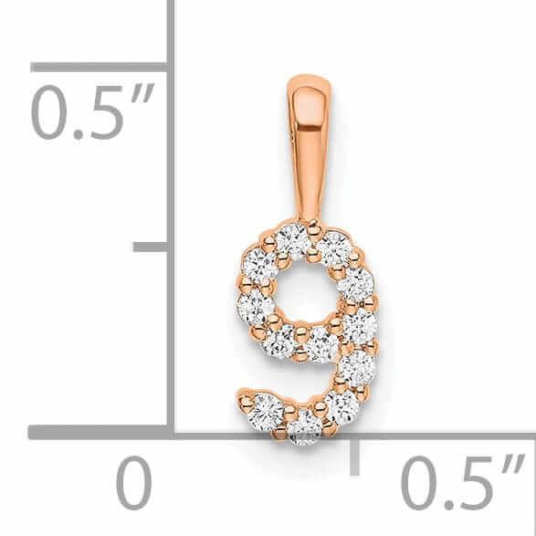 14k Rose Gold Polished Finish with Diamonds Number 9 Pendant