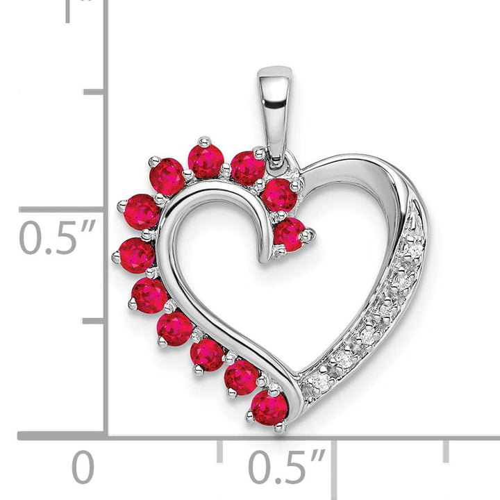 14k White Gold Polished Finish Open Back Women's 0.6-CT Ruby & 0.03-CT Diamond Fancy Stone Design Heart Charm Pendant