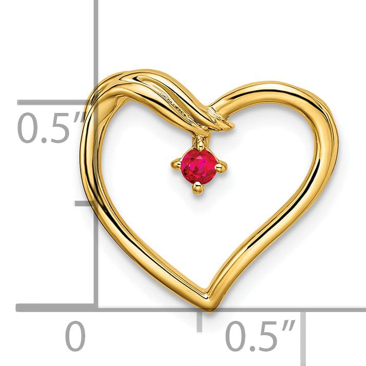 14k Yellow Gold Polished Finish 0.05-CT Women's 0.05-CT Ruby Stone in Heart Design Chain Slide Pendant will not fit Omega chain