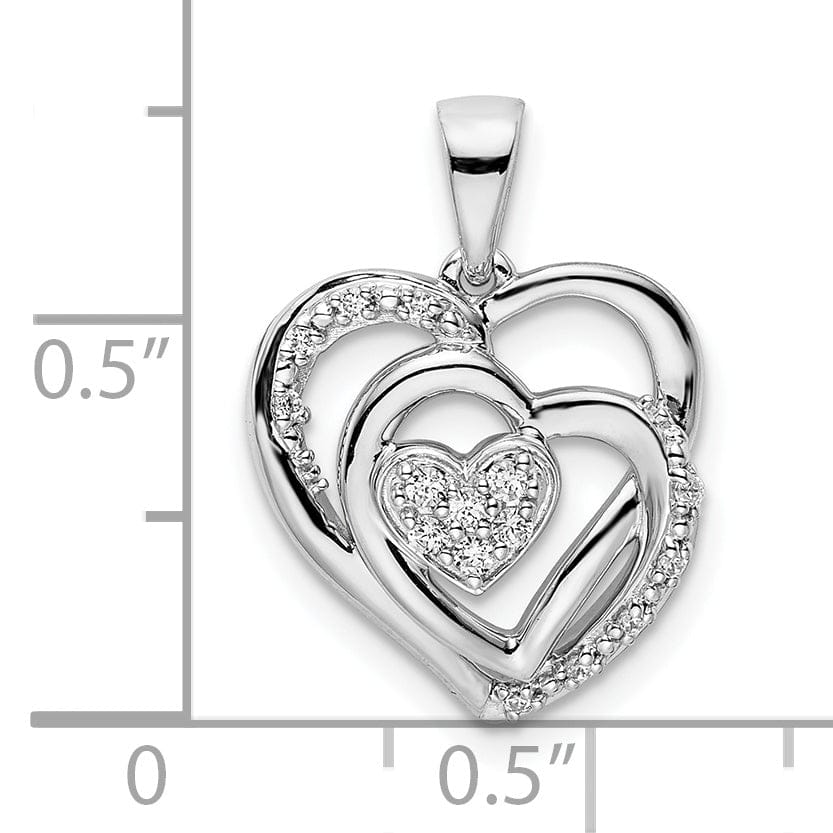 14k White Gold Polished Finish Women's Heart in 3-Heart Fancy Shape 0.108 CT-Diamond Design Charm Pendant