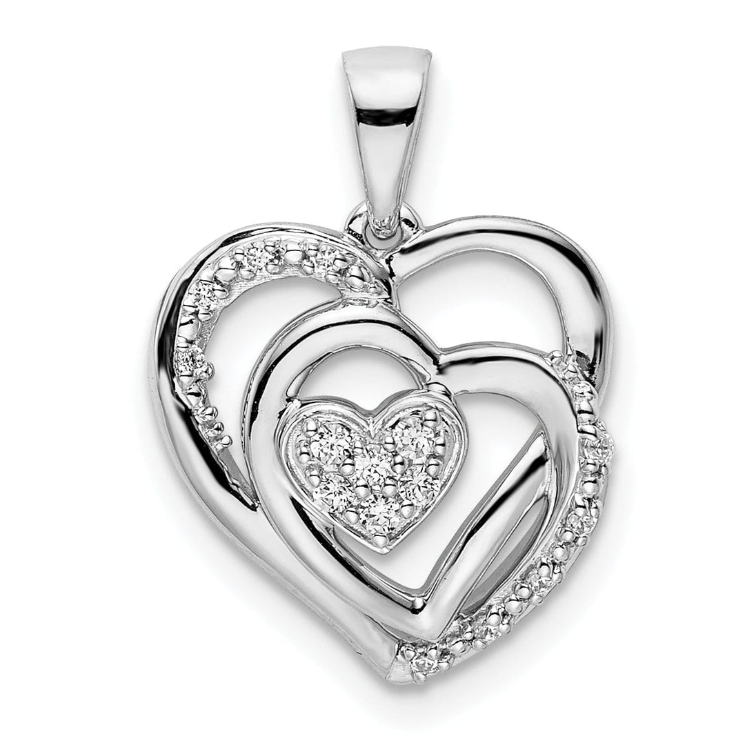 14k White Gold Polished Finish Women's Heart in 3-Heart Fancy Shape 0.108 CT-Diamond Design Charm Pendant